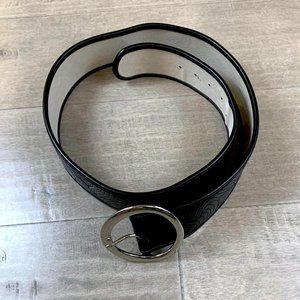 Chico's Oversize Buckle Black Leather Wave Belt